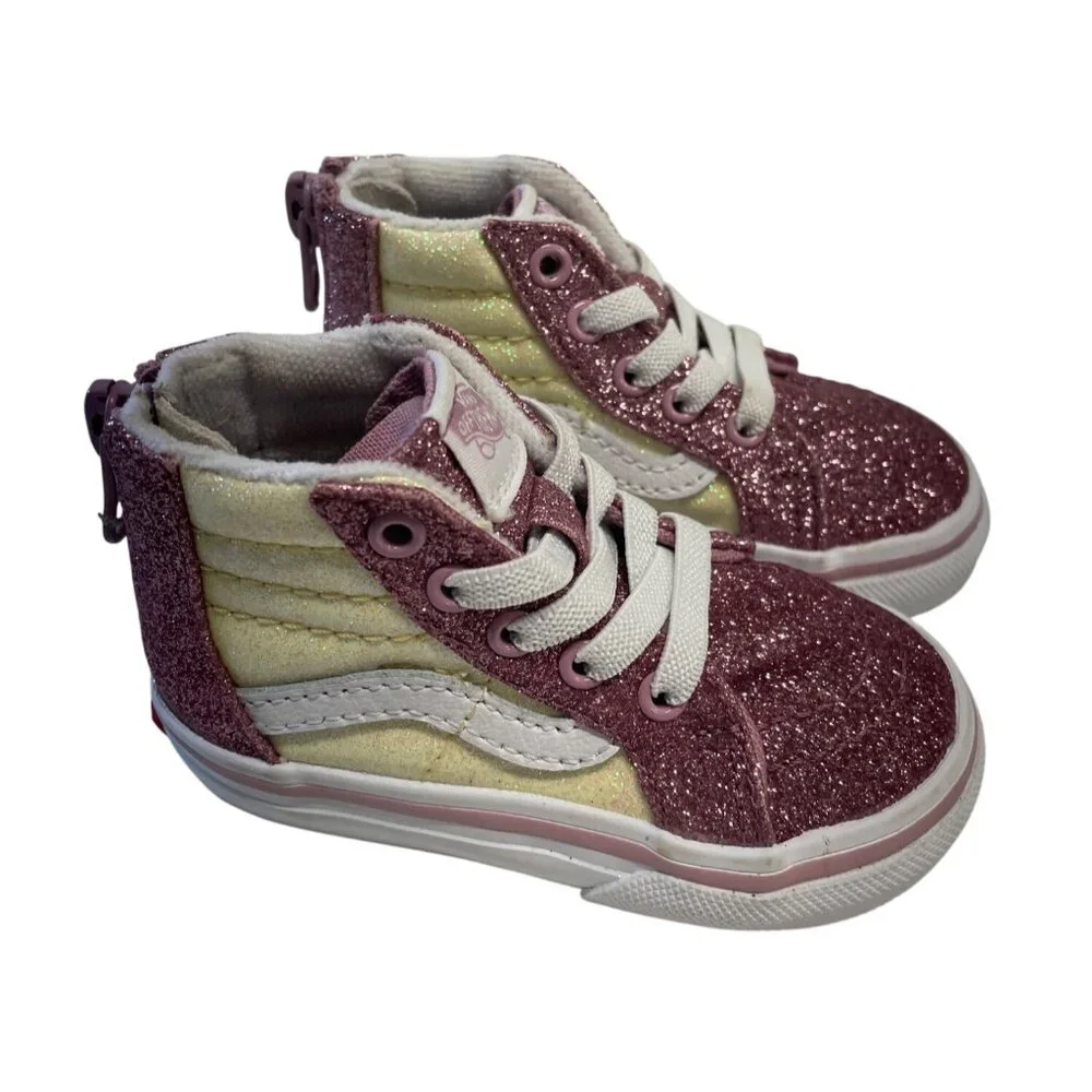 Vans Toddler Size 4 Glitter High-Top‎ Sneakers Pink Yellow